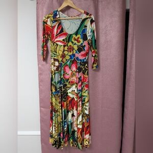 Soft Surroundings Boho Floral Maxi Vibrant Dress Casual Comfy Delicate Stretchy
